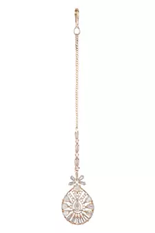 Valentine's Special Rose Gold Plated Beautiful AD & CZ Studded Crystal Maang Tikka for Women and Girls T2109RG