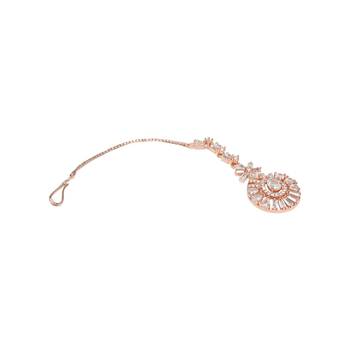 Valentine's Special Rose Gold Plated Beautiful AD & CZ Studded Crystal Maang Tikka for Women and Girls T2109RG 3