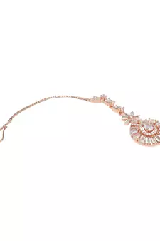 Valentine's Special Rose Gold Plated Beautiful AD & CZ Studded Crystal Maang Tikka for Women and Girls T2109RG
