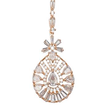 Valentine's Special Rose Gold Plated Beautiful AD & CZ Studded Crystal Maang Tikka for Women and Girls T2109RG 4