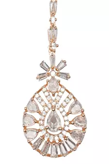 Valentine's Special Rose Gold Plated Beautiful AD & CZ Studded Crystal Maang Tikka for Women and Girls T2109RG