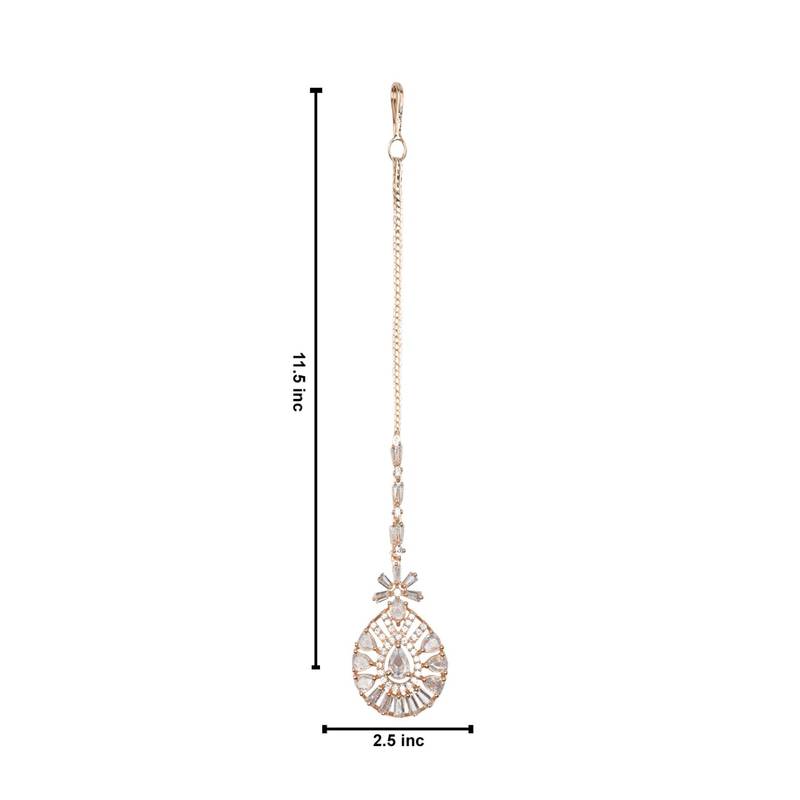 Valentine's Special Rose Gold Plated Beautiful AD & CZ Studded Crystal Maang Tikka for Women and Girls T2109RG