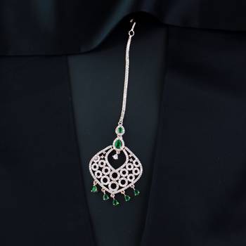 Valentine's Special Rose  Green Beautiful AD & CZ Studded Crystal Maang Tikka for Women and Girls  1