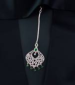 Valentine's Special Rose  Green Beautiful AD & CZ Studded Crystal Maang Tikka for Women and Girls 
