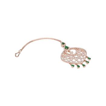 Valentine's Special Rose  Green Beautiful AD & CZ Studded Crystal Maang Tikka for Women and Girls  3