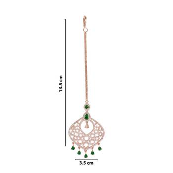 Valentine's Special Rose  Green Beautiful AD & CZ Studded Crystal Maang Tikka for Women and Girls  5