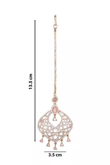 Valentine's Special Rose Pink Beautiful AD & CZ Studded Crystal Maang Tikka for Women and Girls 