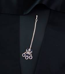 Valentine's Special Rose Gold Blue Beautiful AD & CZ Studded Crystal Maang Tikka for Women and Girls 