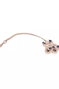 Valentine's Special Rose Gold Blue Beautiful AD & CZ Studded Crystal Maang Tikka for Women and Girls 