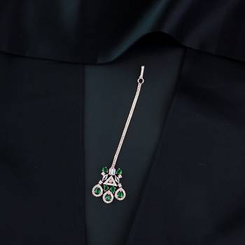 Valentine's Special Rose  Green Beautiful AD & CZ Studded Crystal Maang Tikka for Women and Girls  1