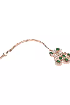 Valentine's Special Rose  Green Beautiful AD & CZ Studded Crystal Maang Tikka for Women and Girls 