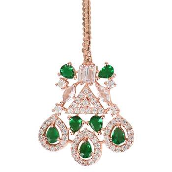 Valentine's Special Rose  Green Beautiful AD & CZ Studded Crystal Maang Tikka for Women and Girls  4