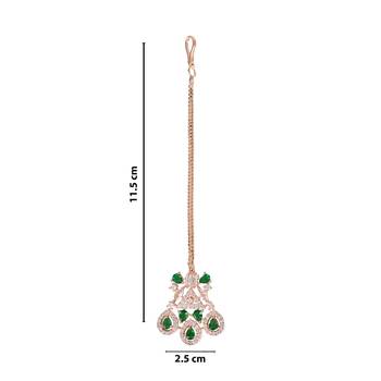 Valentine's Special Rose  Green Beautiful AD & CZ Studded Crystal Maang Tikka for Women and Girls  5