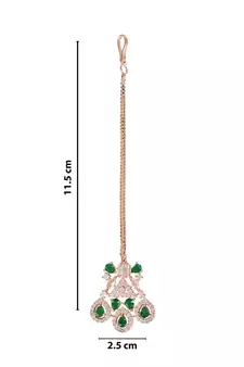 Valentine's Special Rose  Green Beautiful AD & CZ Studded Crystal Maang Tikka for Women and Girls 