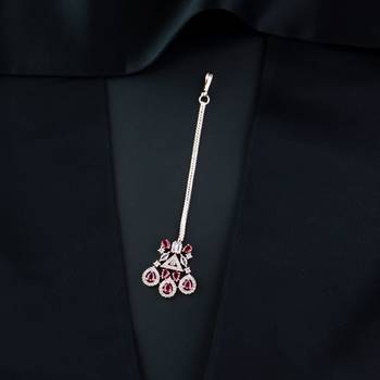 Valentine's Special Rose Gold Pink Beautiful AD & CZ Studded Crystal Maang Tikka for Women and Girls  1