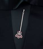 Valentine's Special Rose Gold Pink Beautiful AD & CZ Studded Crystal Maang Tikka for Women and Girls 