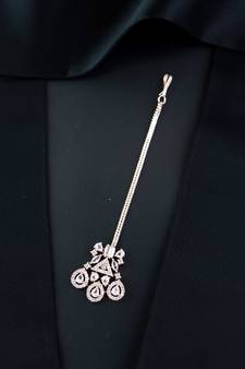 Valentine's Special Rose  Beautiful AD & CZ Studded Crystal Maang Tikka for Women and Girls (T2112RG)