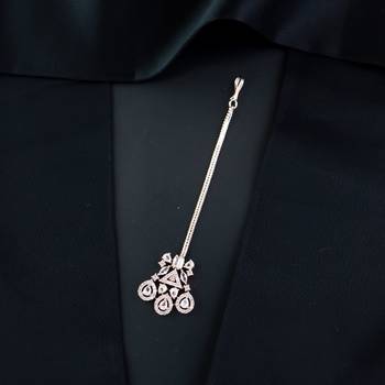 Valentine's Special Rose  Beautiful AD & CZ Studded Crystal Maang Tikka for Women and Girls (T2112RG) 1