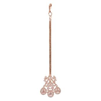 Valentine's Special Rose  Beautiful AD & CZ Studded Crystal Maang Tikka for Women and Girls (T2112RG) 2