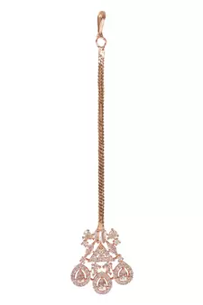 Valentine's Special Rose  Beautiful AD & CZ Studded Crystal Maang Tikka for Women and Girls (T2112RG)