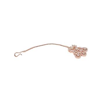 Valentine's Special Rose  Beautiful AD & CZ Studded Crystal Maang Tikka for Women and Girls (T2112RG) 3