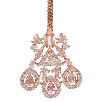 Valentine's Special Rose  Beautiful AD & CZ Studded Crystal Maang Tikka for Women and Girls (T2112RG) 4