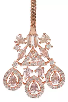 Valentine's Special Rose  Beautiful AD & CZ Studded Crystal Maang Tikka for Women and Girls (T2112RG)