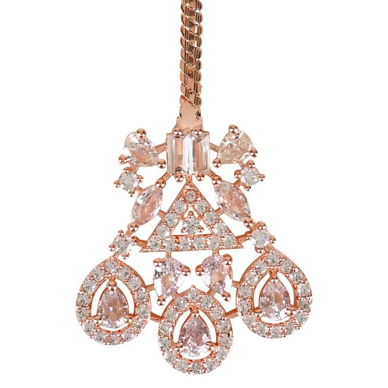 Valentine's Special Rose  Beautiful AD & CZ Studded Crystal Maang Tikka for Women and Girls (T2112RG)