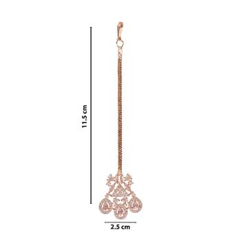 Valentine's Special Rose  Beautiful AD & CZ Studded Crystal Maang Tikka for Women and Girls (T2112RG) 5