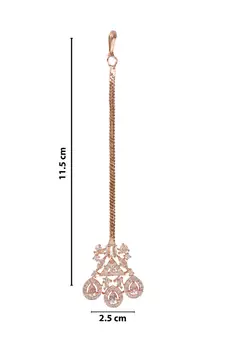 Valentine's Special Rose  Beautiful AD & CZ Studded Crystal Maang Tikka for Women and Girls (T2112RG)