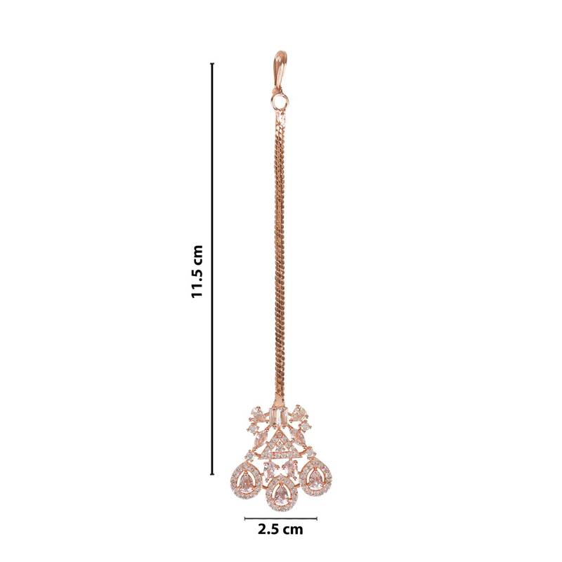 Valentine's Special Rose  Beautiful AD & CZ Studded Crystal Maang Tikka for Women and Girls (T2112RG)