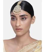 Gold Plated Traditional Kundan Pearl Chandbali Bridal Stylish Maang Tikka for Women 
