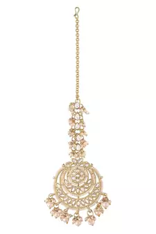 Gold Plated Traditional Kundan Pearl Chandbali Bridal Stylish Maang Tikka for Women 