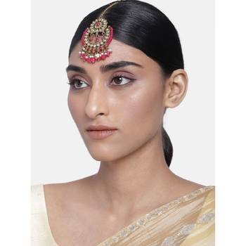 Gold Plated Traditional Kundan & Pearl Studded Maang Tikka For Women  1