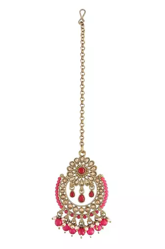 Gold Plated Traditional Kundan & Pearl Studded Maang Tikka For Women 