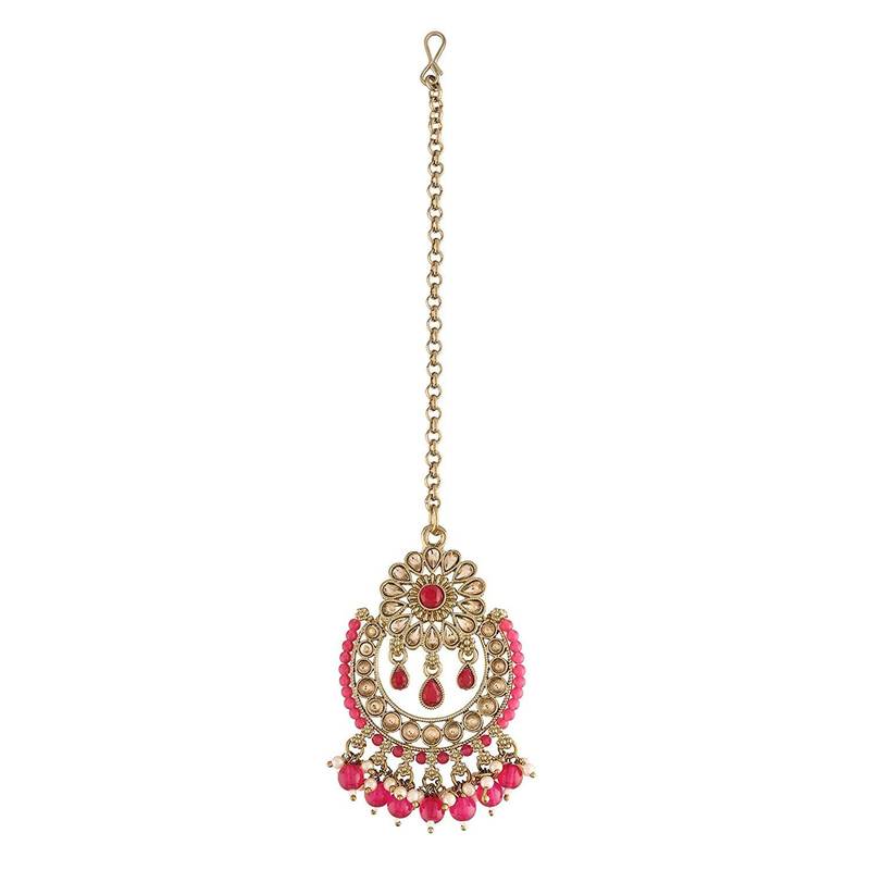 Gold Plated Traditional Kundan & Pearl Studded Maang Tikka For Women 