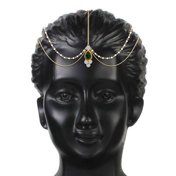 Traditional Gold Plated Bridal Chain with Pearl Layer Stone Mathapatti/Maang Tikka Jewellery for Women  2