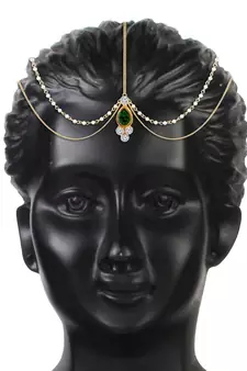 Traditional Gold Plated Bridal Chain with Pearl Layer Stone Mathapatti/Maang Tikka Jewellery for Women 