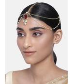 Traditional Gold Plated Bridal Chain with Pearl Layer Stone Mathapatti/Maang Tikka Jewellery for Women 