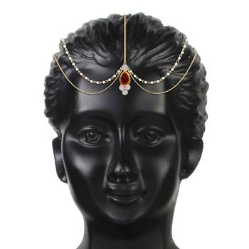 Traditional Gold Plated Bridal Chain with Pearl Layer Stone Mathapatti/Maang Tikka Jewellery for Women  3