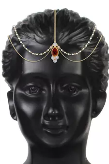 Traditional Gold Plated Bridal Chain with Pearl Layer Stone Mathapatti/Maang Tikka Jewellery for Women 