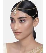 Traditional Gold Plated Bridal Chain with Pearl Layer Stone Mathapatti/Maang Tikka Jewellery for Women 