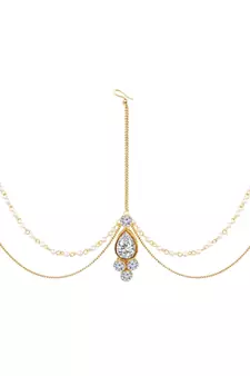 Traditional Gold Plated Bridal Chain with Pearl Layer Stone Mathapatti/Maang Tikka Jewellery for Women 