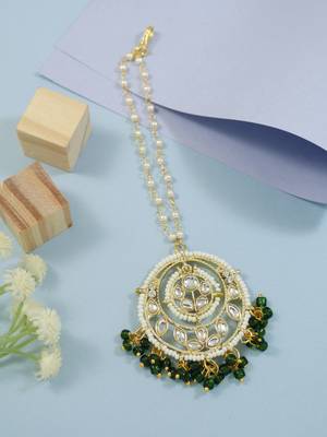 Traditional Gold Plated Kundan & Pearl Studded Maang Tikka for Women  1