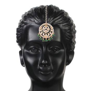 Traditional Gold Plated Kundan & Pearl Studded Maang Tikka for Women  2