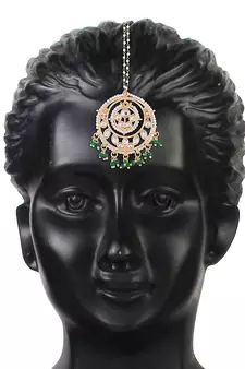 Traditional Gold Plated Kundan & Pearl Studded Maang Tikka for Women 