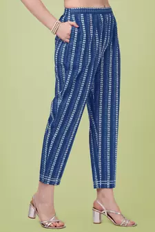 Navy Blue White Jaipuri Printed Gotta Patti Kurta With Pant and Dupatta Set 