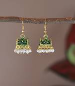 Gold Plated Traditional Meenakari Handcrafted Green Pearl Jhumki Earrings for Women/Girls(E3074G)