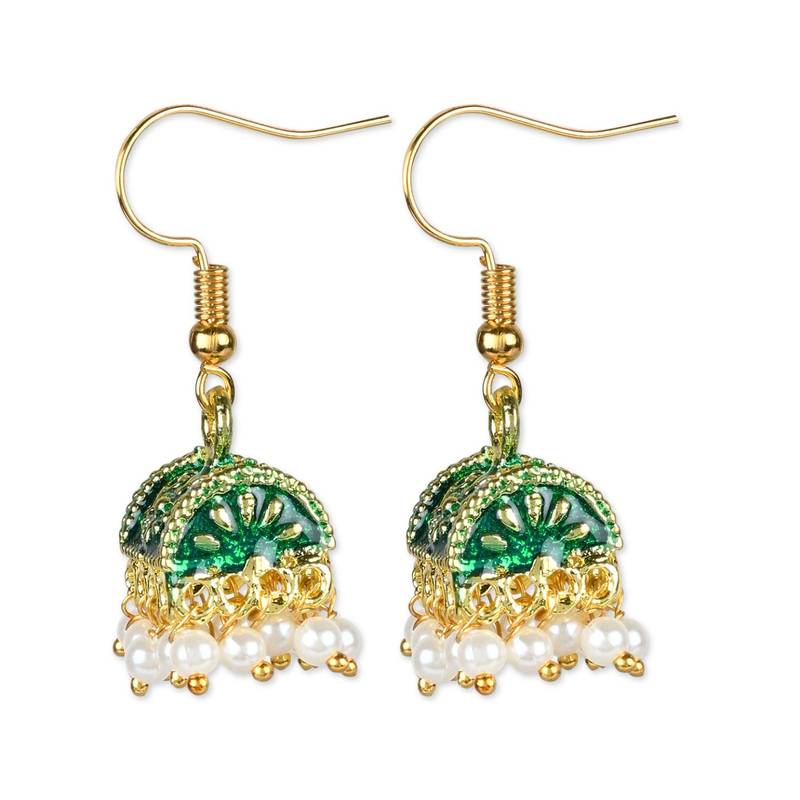 Gold Plated Traditional Meenakari Handcrafted Green Pearl Jhumki Earrings for Women/Girls(E3074G)