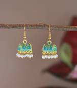 Gold Plated Traditional Meenakari Handcrafted Mint Pearl Jhumki Earrings for Women/Girls(E3074Min)